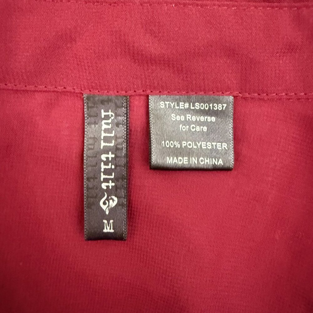 Full Tilt Sheer Burgundy Button-Down Blouse | Size M - Picture 9 of 10